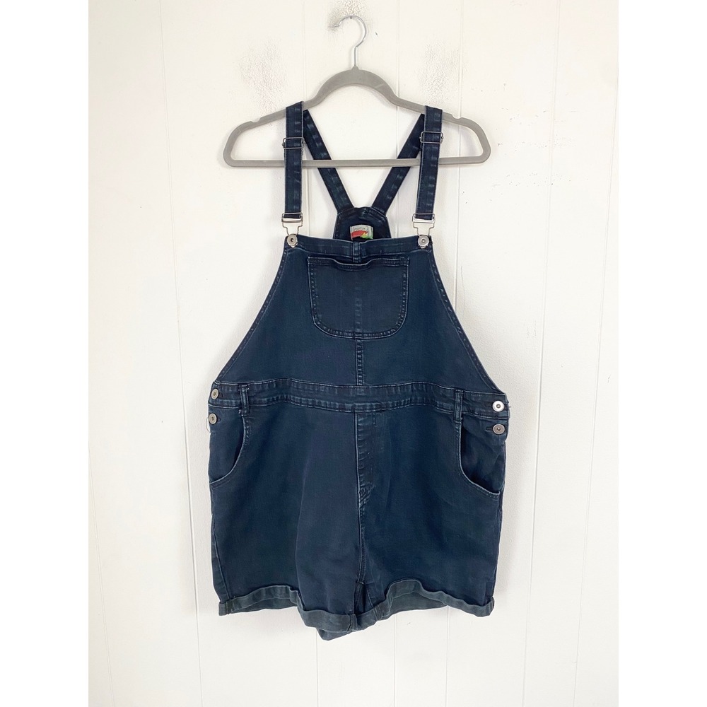 Fervour Modcloth Dark Wash Denim Shortalls Size 2X Blue Jean Overalls Shorts